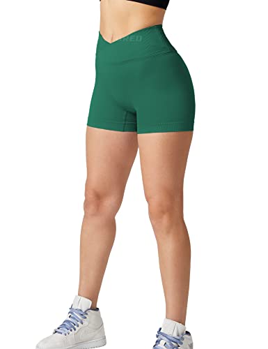 YEOREO Women Seamless Scrunch Workout Shorts High Waisted Booty Lifting Gym Yoga Shorts - #1 Cross Waist Dark Green - Small