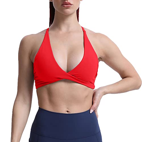 Aoxjox Women's Workout Sports Bras Fitness Backless Padded Sienna Low Impact Bra Yoga Crop Tank Top - Racing Red - X-Small