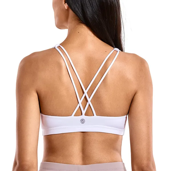 CRZ YOGA Women's Low Impact Strappy Sports Bra Low Cut Wirefree Padded Yoga Bra Tops Criss Cross Back
