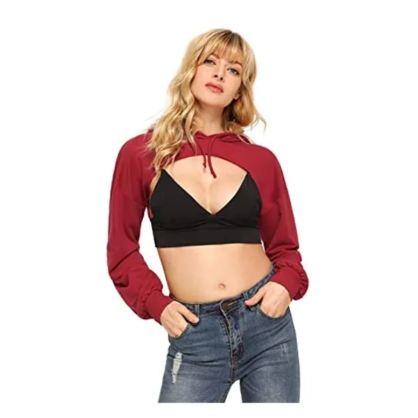 
                            SweatyRocks Women's Solid Black Long Sleeve Pullover Crop Top Hoodie
                        