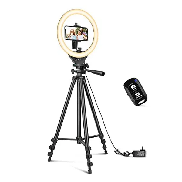 
                            10'' Ring Light with 50'' Extendable Tripod Stand, Sensyne LED Circle Lights with Phone Holder for Live Stream/Makeup/YouTube Video/TikTok, Compatible with All Phones.
                        