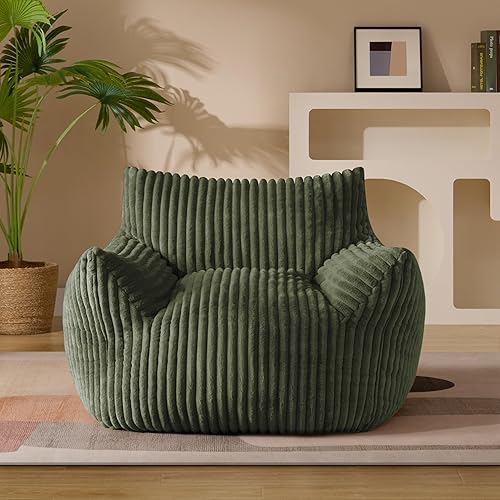 Giant Plush Bean Bag Chair for Adults with Armrests - Oversized Comfy Orange Beanbag Lounge Lazy Floor Sofa Chair for Living Room, Bedroom & Dorm, Cozy Fluffy Single Cloud Mini Couch - XL Sofa Chair - Green