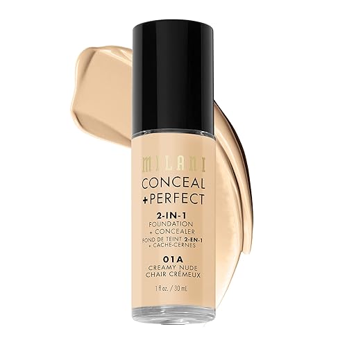 Milani Conceal + Perfect 2-in-1 Foundation + Concealer - Creamy Nude (1 Fl. Oz.) Cruelty-Free Liquid Foundation - Cover Under-Eye Circles, Blemishes & Skin Discoloration for a Flawless Complexion - 01A-Creamy Nude - 1 Fl Oz (Pack of 1)