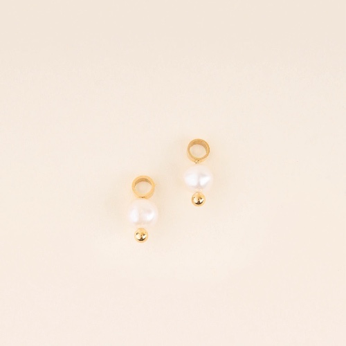 Natural Pearl Huggie Hoop Charms | White / Gold