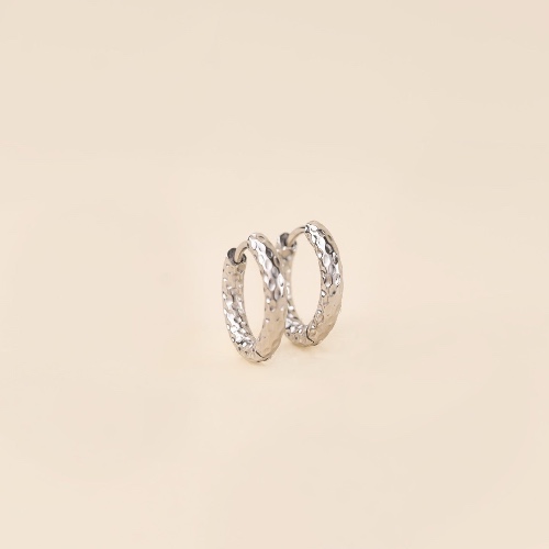 Hammered Rounded Huggie Hoop Earrings | Silver