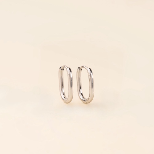 Rectangle Rounded Huggie Hoop Earrings | Silver / 15mm