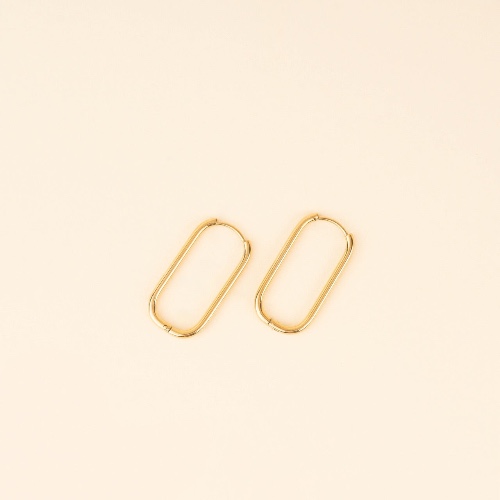 Rectangle Rounded Huggie Hoop Earrings | Gold / 30mm
