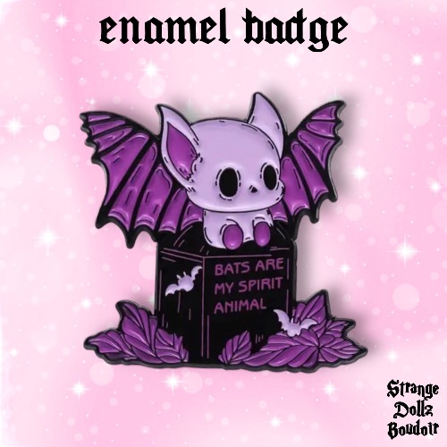 Cute bat enamel pin badge, Halloween goth, Strange Dollz Boudoir