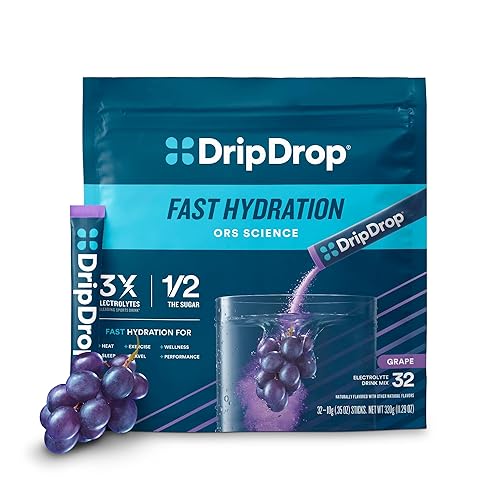 DripDrop Hydration - Grape - Electrolyte Drink Mix Single Serve Hydration Powder Packets | Non-GMO, Gluten Free, Vegan | 32 Sticks - Grape