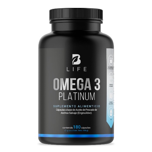 Omega 3 Aceite de Anchoa Salvaje con 180 Cápsulas de 1000 mg. Libre de Metales Pesados. Ingredientes Naturales. Omega 3 Platinum B Life. - 180 Unidad (Paquete de 1)