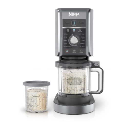 Ninja NC501 CREAMi Deluxe 11 en 1 helados y helados para helados, sorbetes, batidos, bebidas congeladas y más, 11 programas, perfecto para niños, plata, 11 funciones + (2) pintas de 24 onzas