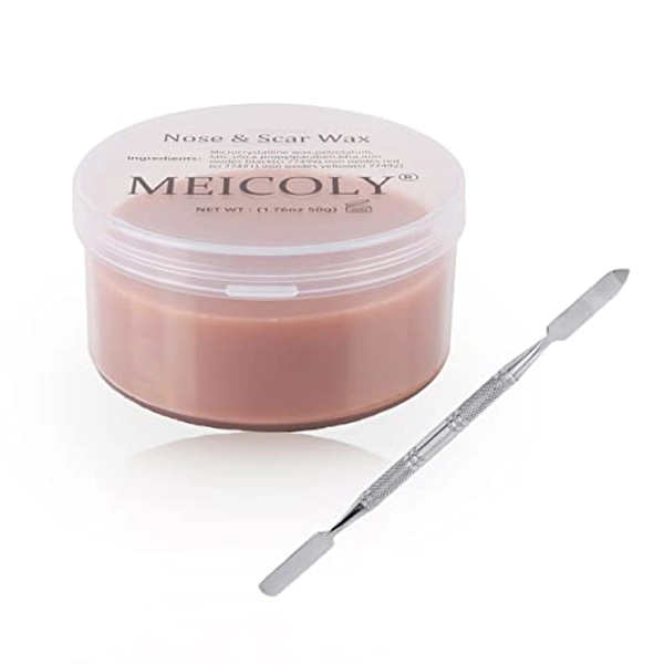 MEICOLY Scar Wax Kit Fake Modeling Wound Skin Wax(1.67Oz) Special Effects Body Paint Halloween Set Fake Nose Putty Stage SFX Makeup with Spatula,01