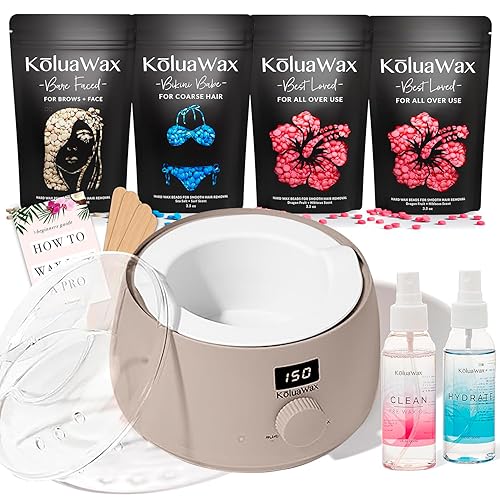 KoluaWax Premium Waxing Kit for Women - Hot Melt Hard Wax Warmer for Hair Removal, Eyebrow, Bikini, Legs, Face, Brazilian Wax - Machine, 4-Pack Beads, Accessories, Sand - Sand