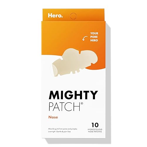 Mighty Patches for nose pores from Hero Cosmetics - XL Hydrocolloid Pimples, Zits and Oil - Dermatologist-Approved Overnight pore Strips to Absorb Acne nose Gunk (10 Count) - 10 Count (Pack of 1)