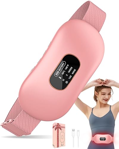 Heating Pad for Period Cramps,Upgrade Portable Heating Pad with Display&4 Timer Auto Off,Cordless Menstrual Heating Pad Back Pain Relief Belt with Massager Her Women Girls Stocking Stuffers - Large - Upgrade - Pink