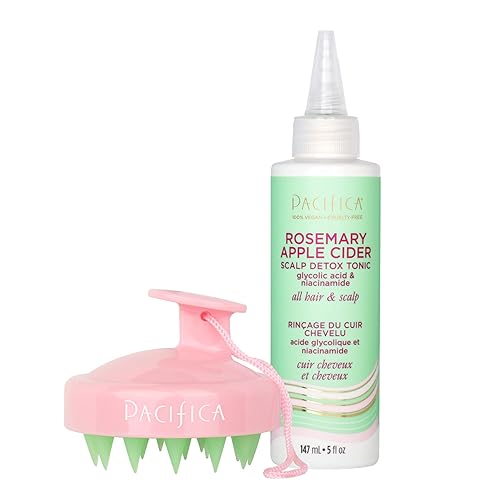 Pacifica Scalp Detox Set – Rosemary Apple Cider Tonic & Scalp Massager with Clarifying Ingredients for Dry, Flaky Scalp, Vegan & Cruelty-Free, 5 oz (Set of 2) - Tonic & Brush