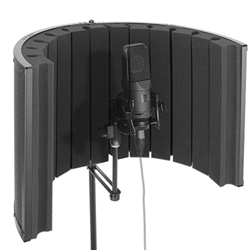 Pyle Mini Portable Vocal Recording Booth - Use with Standard Microphone, Isolation Noise Filter Reflection Shield for Recording Studio Quality Audio - Dual Acoustic Foam Soundproof Panel PSMRS09 Black