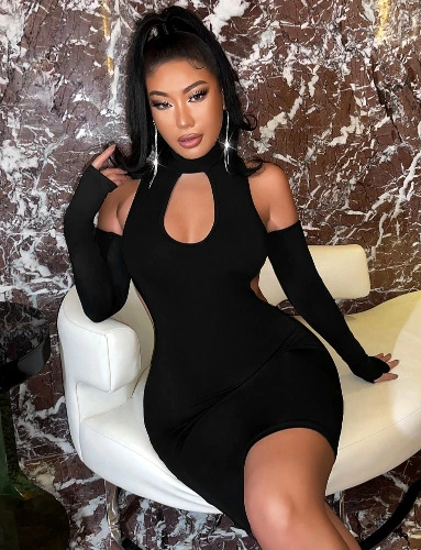 Black dress with open shoulders