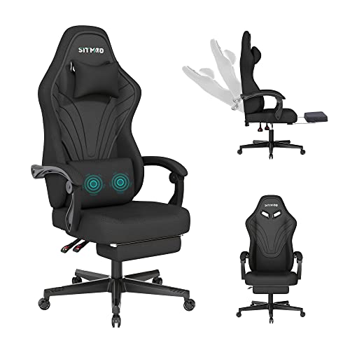 SITMOD Gaming Chair with Footrest and Lumbar Support, Ergonomic Computer Chair with 360 Degree Swivel and Height Adjustment, Video Game Chairs,Suitable for Heavier Adults（Fabric-Black） - Black