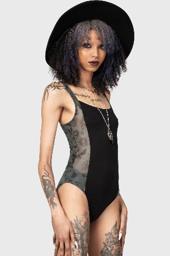 Night Lichen Bodysuit | M / Black / 95% Viscose 5% Elastane