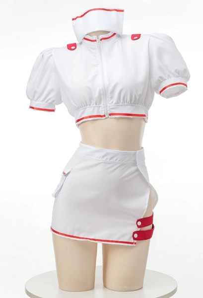 Sexy Lingerie Set Nurse Uniform Style Short Top and Skirt with Headband