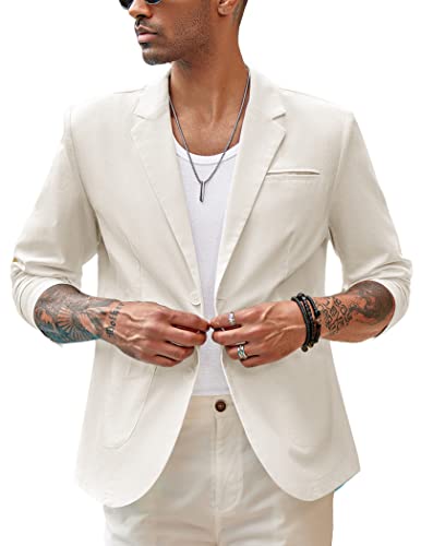 COOFANDY Men's Casual Linen Sport Coat Lightweight Travel Blazer Modern Suit Jacket - White - Small