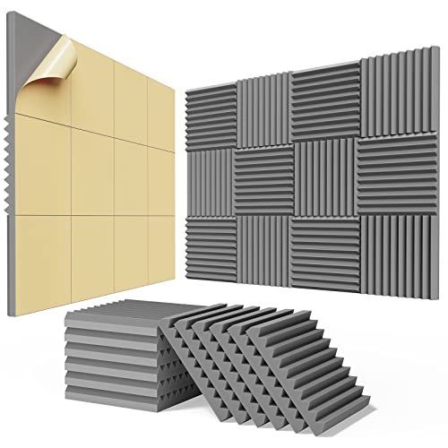48 pack Acoustic Panels Self-Adhesive, 1" X 12" X 12" Quick-Recovery Sound Proof Foam Panels, Acoustic Foam Wedges High Density, Soundproof Wall Panels for Home Studio, Pure gray - 1 Inch 48 Pack Self Adhesive - Grey