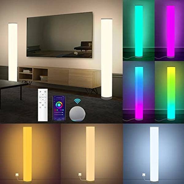 Tacopet 2 Pack RGBW Floor Lamp, Color Changing Modern Corner Lamp, Compatible with Alexa, Google Home and WiFi APP & Remote Control, Dimmable Smart LED for Living Room, Bedroom