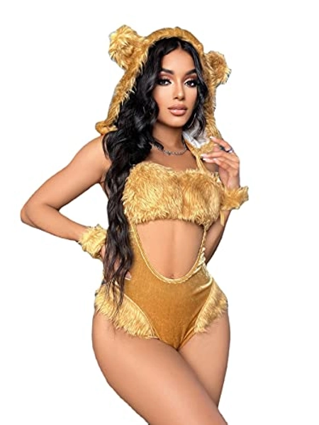 Women's Sexy Lingerie Set Naughty Bodysuit Costume Anime Lion Cosplay Bikini Secy Lingerie Outfits with Wrist Decorations