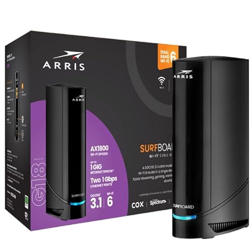 ARRIS (G18) - Cable Modem Router Combo - Fast DOCSIS 3.1 Multi-Gigabit WiFi 6 (AX1800), Approved for Comcast Xfinity, Cox, Spectrum & More - G18