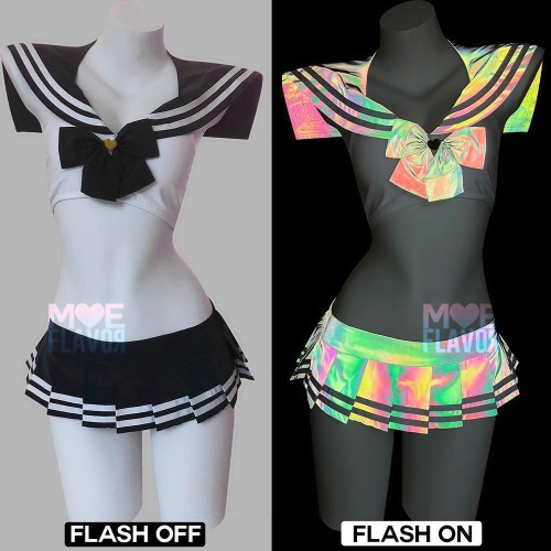 Kawaii Reflective Rainbow Sailor Set - White / 2XL/3XL