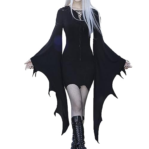 Women’s Halloween Suit Masquerade Evil Party Dress Set Summer Dresses Casual Long - Black-e - Large