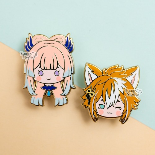 Genshin Impact Kokomi & Gorou Hard Enamel Pin - Set of Both / [A Grade] / Simple Rubber Back