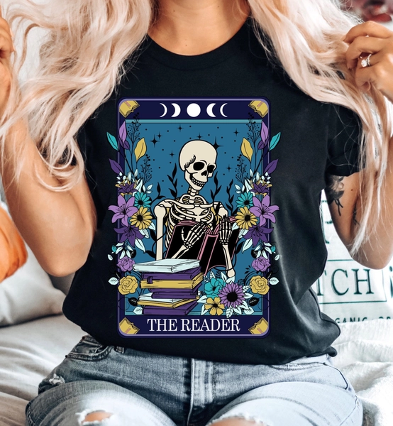 Book tshirt the reader Halloween skeleton tarot shirt for book lover gift bookish shirt fortune teller shirt tarot card shirt librarian gift