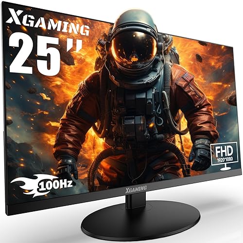 XGaming 25 Inch Monitor, FHD 1080P 100Hz Ultra Thin Frameless Computer Monitor, 1ms, 99% sRGB, Low Blue Light Eye Care PC Monitor, HDMI VGA Gamer Monitor with Speakers, VESA, Tilt Adjustable-Black - 25 Inch - FHD 1080p/100Hz/HDMI VGA
