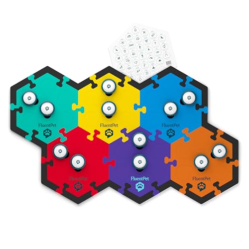 FluentPet Speak Up Key Vocab Kit with Clearer Upward-Facing Sound - 12 Recordable Buttons w/Pre-Installed Batteries, 6 HexTile Button Mats & 32 Edge Pieces | Training Dog & Cat Communication Buttons - Speak Up Key Vocab Kit