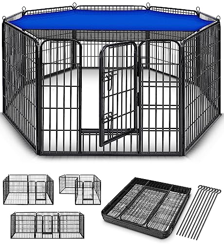 TRESKO® Welpenlaufstall 80 cm hoch inkl. 8x Erdanker | Welpenauslauf 8-teilig | Hundelaufstall faltbar mit Tür | Aufbau werkzeugfrei | Tierlaufstall Hunde wetterfest - 77 x 80 cm