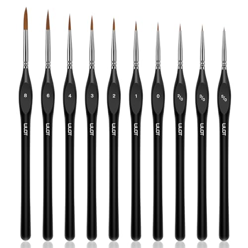 WLOT Pinselset Malen – Feine Detail Pinsel für Acryl Aquarell Modellbau,10 Stück Malpinsel Set für Künstler | ideal für Acrylfarben Wasserfarben Miniaturen und Nageldesign. - Schwarz