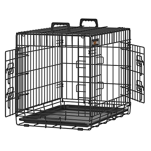 Feandrea Hundekäfig, klappbar, mit 2 Türen, ausziehbare Kunststoffschale, 61 x 43,5 x 50,5 cm, S, schwarz PPD024B01 - L 61 x B 44 x H 50 cm