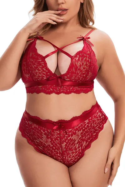 Aranmei Plus Size Lingerie for Women Lace Bra and Panties Set Sexy Bralette Set