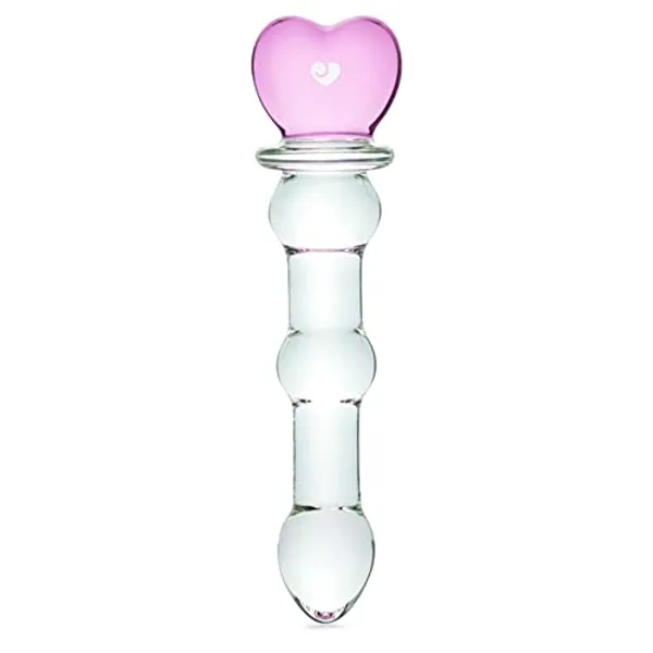 Lovehoney Glass Dildo - 6 Inch Wavy Dildo - Heart Shaped Base Dildo for Women - Waterproof - Clear
