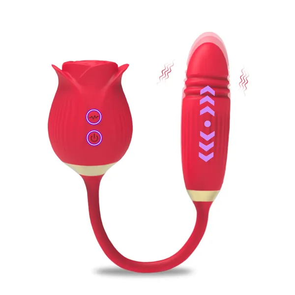Rose Toy Vibrator for Women - 2 in 1 Clitoral Stimulator Thrusting G Spot Bullet Vibrator with 12 Modes, Adult Sex Toy, Clit Nipple Vaginal and Anal Oral Orgasm Masturbation for Woman Couple (Red)