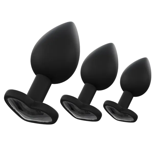 Set of 3 bed geek Diamond Jewelled Butt Plugs for Anal Training (Black) - Soft Silicone Butt Plug Starter Kit with Flared Base - Adult Fetish Toys with Velvet Gift Bag for Couples and Solo Play