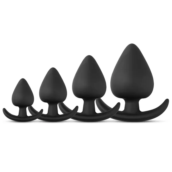BeHorny Premium Grade Silicone 4 Piece Butt Plug Set, Black