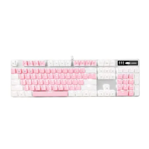 
                            Mechanical Gaming Keyboard, MageGee 2021 New Upgraded Blue Switch 104 Keys White Backlit Keyboards, USB Wired Mechanical Computer Keyboard for Laptop, Desktop, PC Gamers(White & Pink)
                        