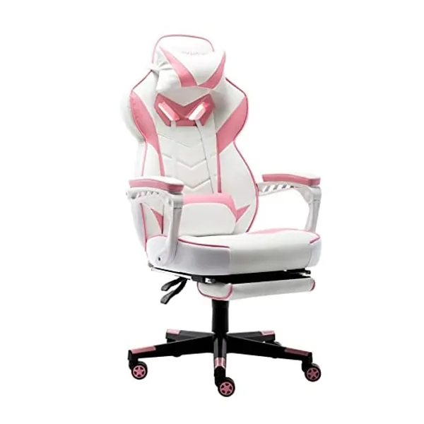 
                            Bonzy Home Gaming Chair,Computer Office Chair Ergonomic PU Leather Chair with Footrest,Recliner Computer Chair with Headrest & Lumbar,Video Game Chairs with 360°-Swivel Seat for Gaming or Office,Pink
                        