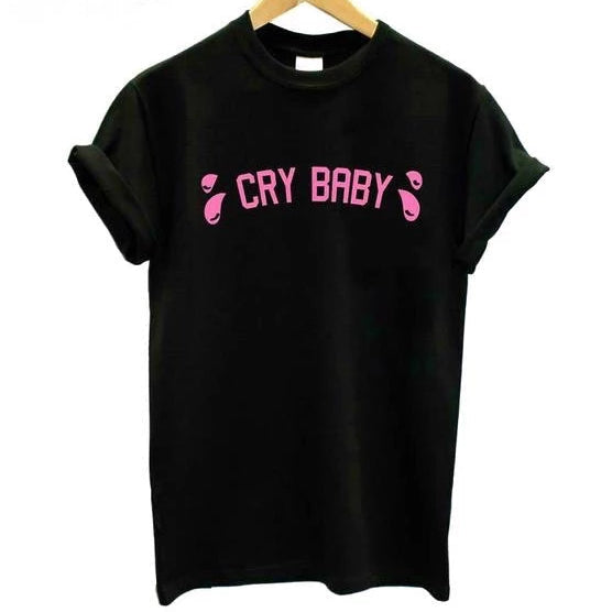 Cry Baby Tee - black pink letter / M