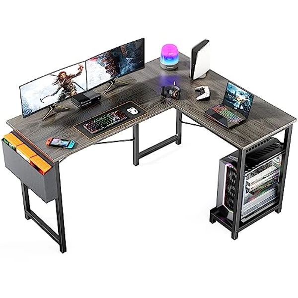 Computer Desk - 50 Inch L Shaped Desk Office Desk with Storage and CPU Stand, Grey Corner Desk for Bedroom, Modern Writing Desk, PC Wood Desk Work Desk for Home Office