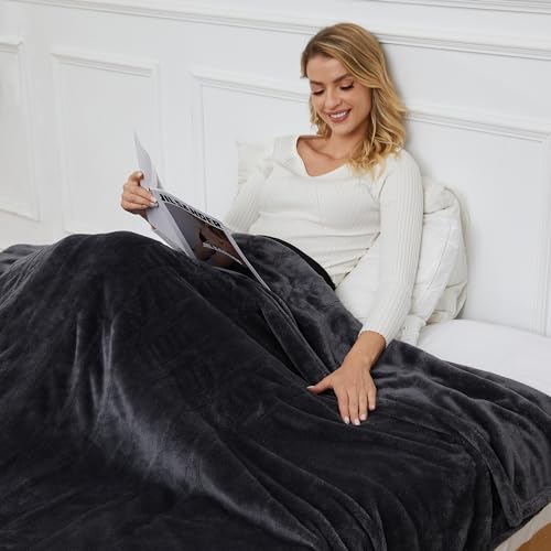 Heated Throw Blanket with 4 Heating Levels & 3H Auto Shut Off, Soft Cozy Plush Flannel Electric Blanket with Fast Heating, 50 x 60 Inches, Black - B-black - Throw(50''×60'')