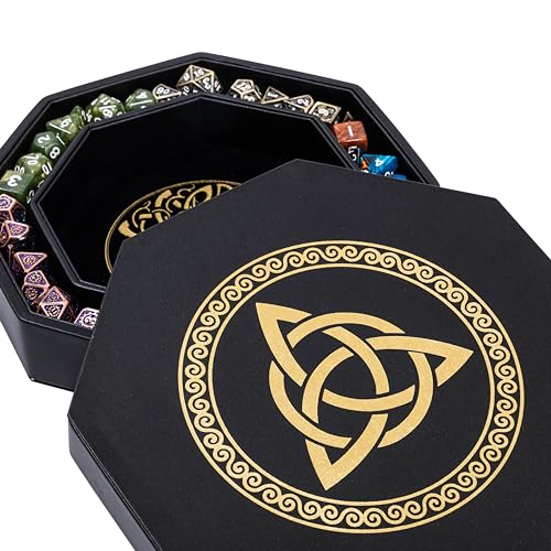 DND Dice Tray - Premium 8 Inch Dice Tray Dungeons and Dragons - Exquisitely Detailed Gold World Tree & Triquetra Design - Perfect RPG Dice Rolling Tray with D&D Dice Box Storage to Protect Dice - Gold Celtic Knot
